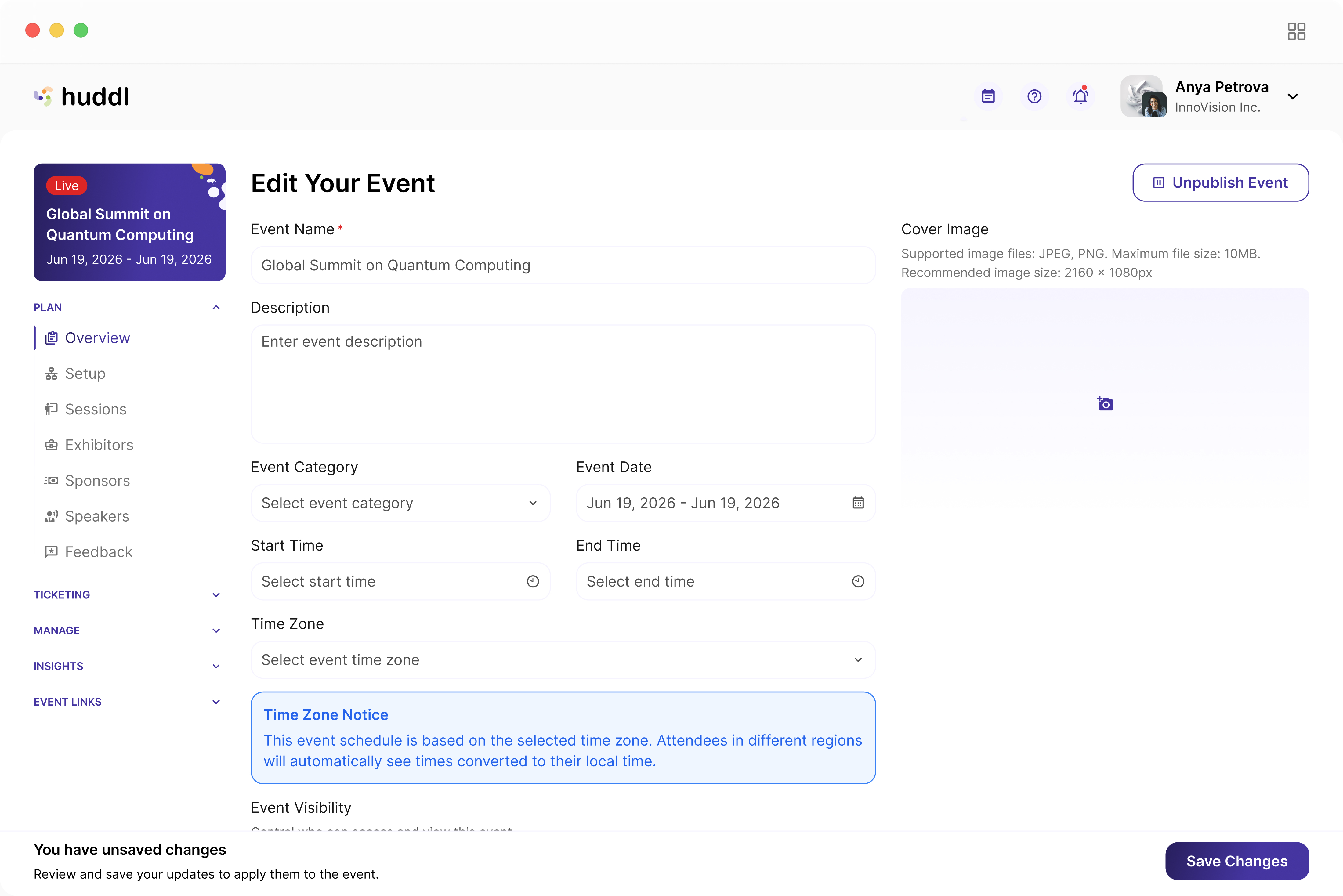 Huddl event editor