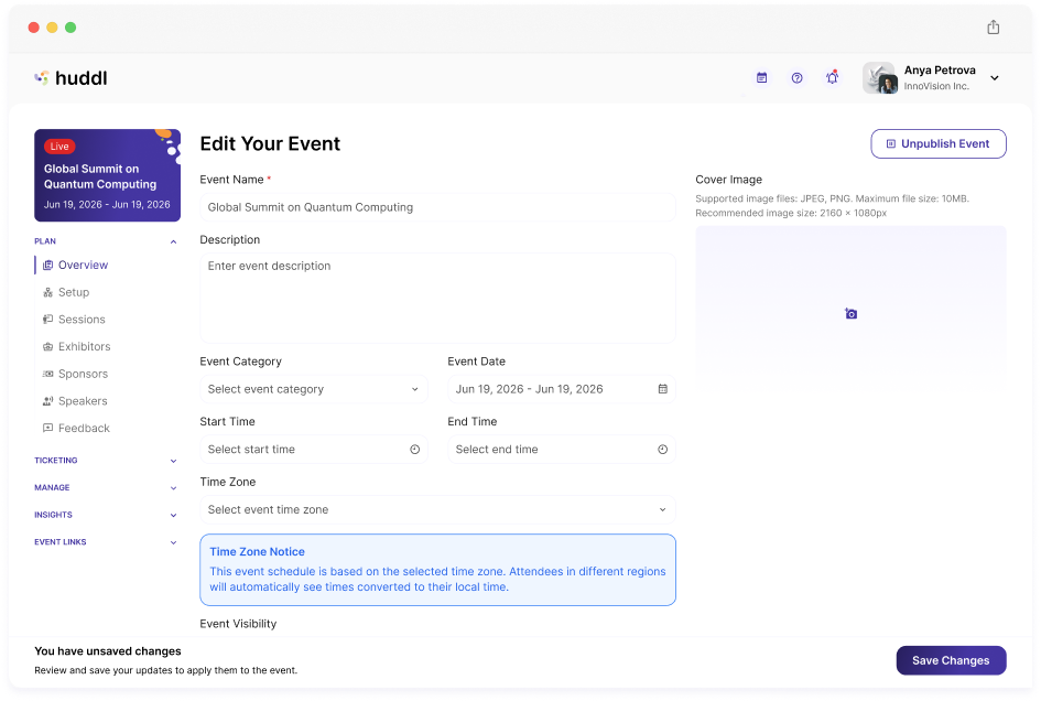 Huddl event editor